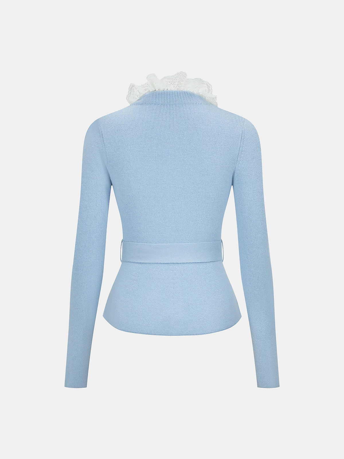 Cashmere Blend Lace Collar Belted Cardigan - Image 2