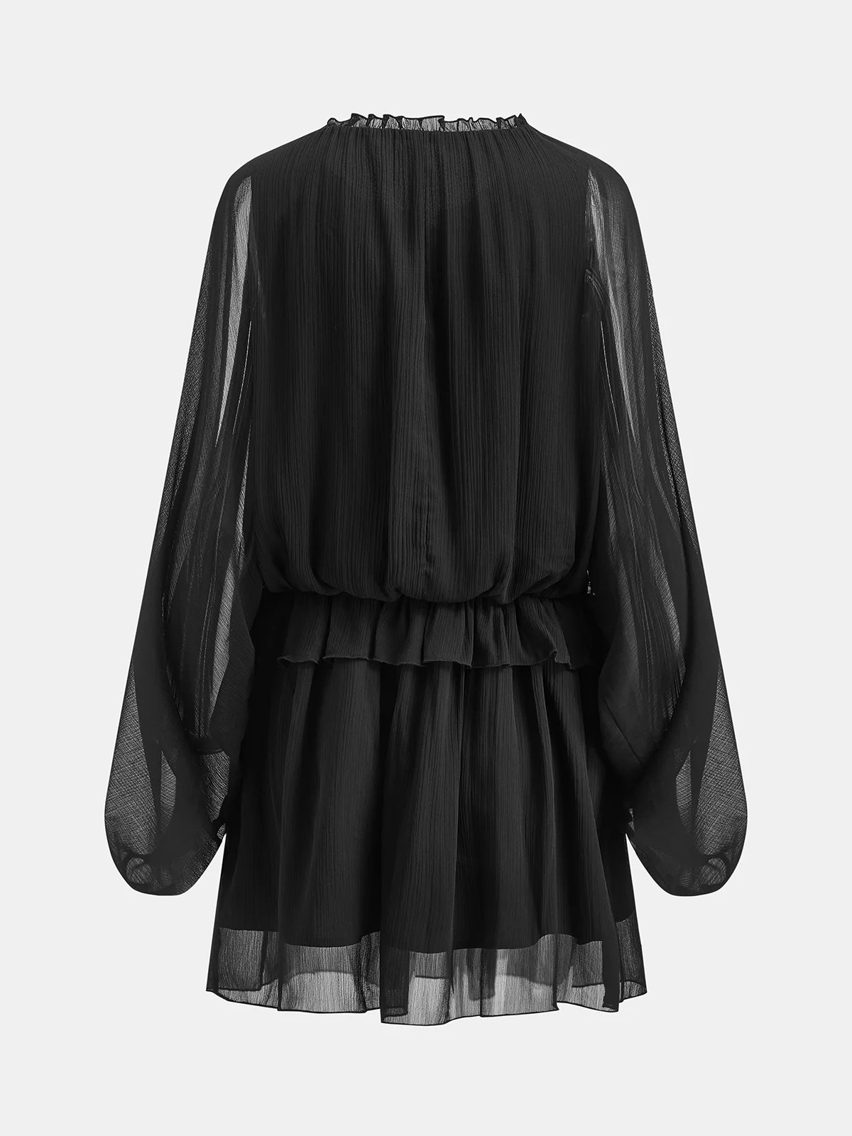 Chiffon Ruffle Tie Neck Long Sleeve Mini Dress - Image 3