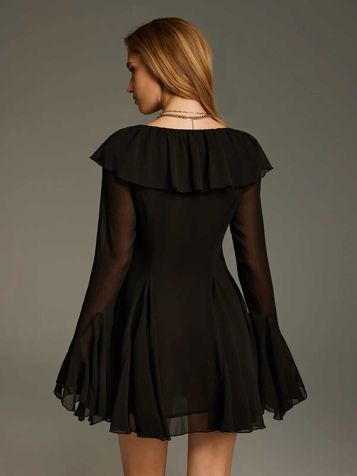 Chiffon Ruffled Bell-Sleeve Mini Dress - Image 6