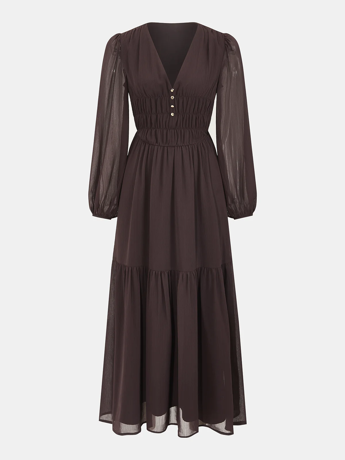 Chiffon V-Neck Puff-Sleeve Maxi Dress - Image 2