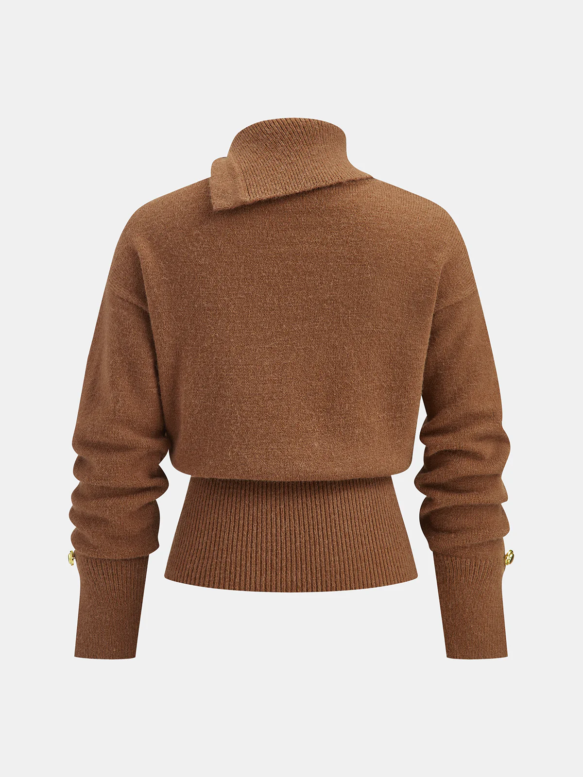 Cinched Waist Asymmetrical Turtleneck Sweater - Image 2