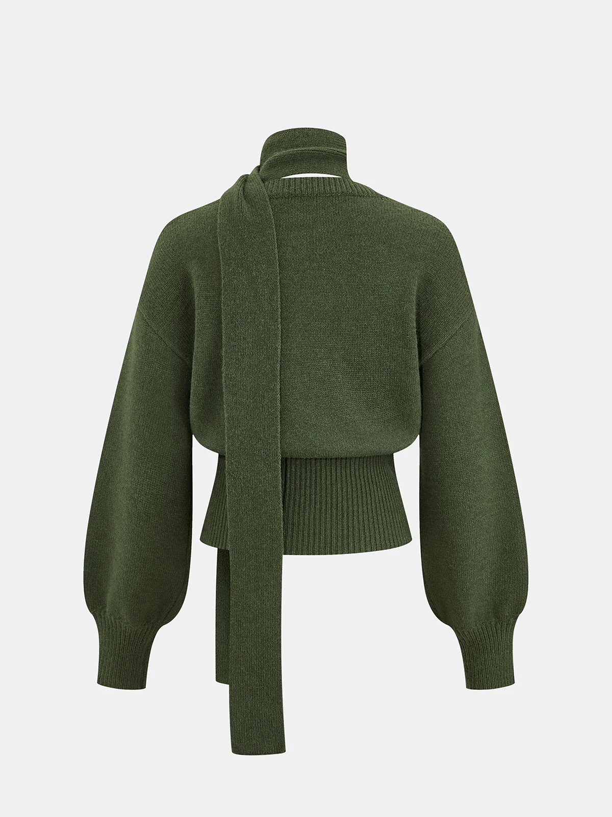 Cinched Waist Knit Sweater with Scarf - Image 2