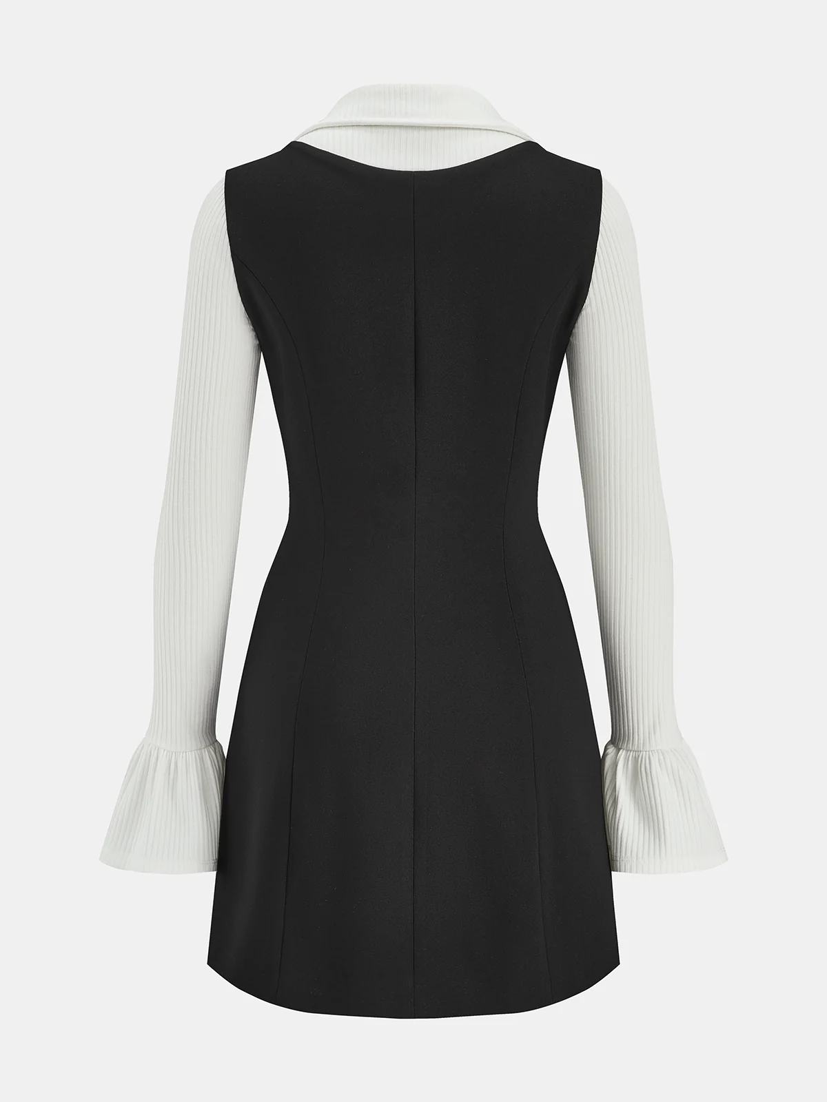 Collared Knit Flared Sleeve Panel Mini Dress - Image 2