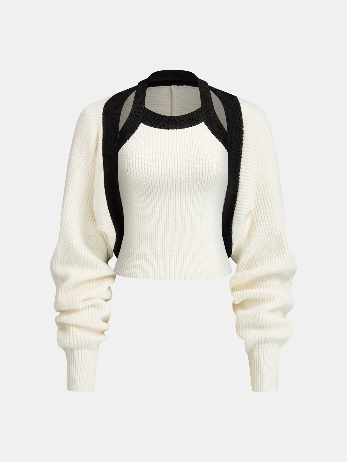 Color-Block Cutout Ribbed Sweater Set