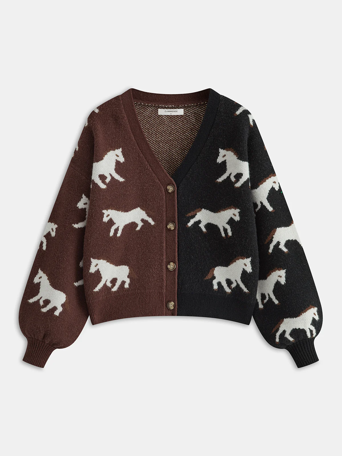 Color-Block Horse-Print Knit Cardigan