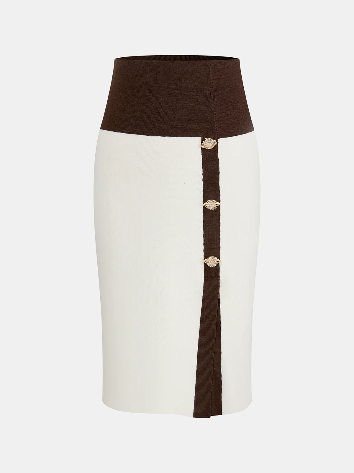 Color-Block Wool-Blend Knit Pencil Skirt