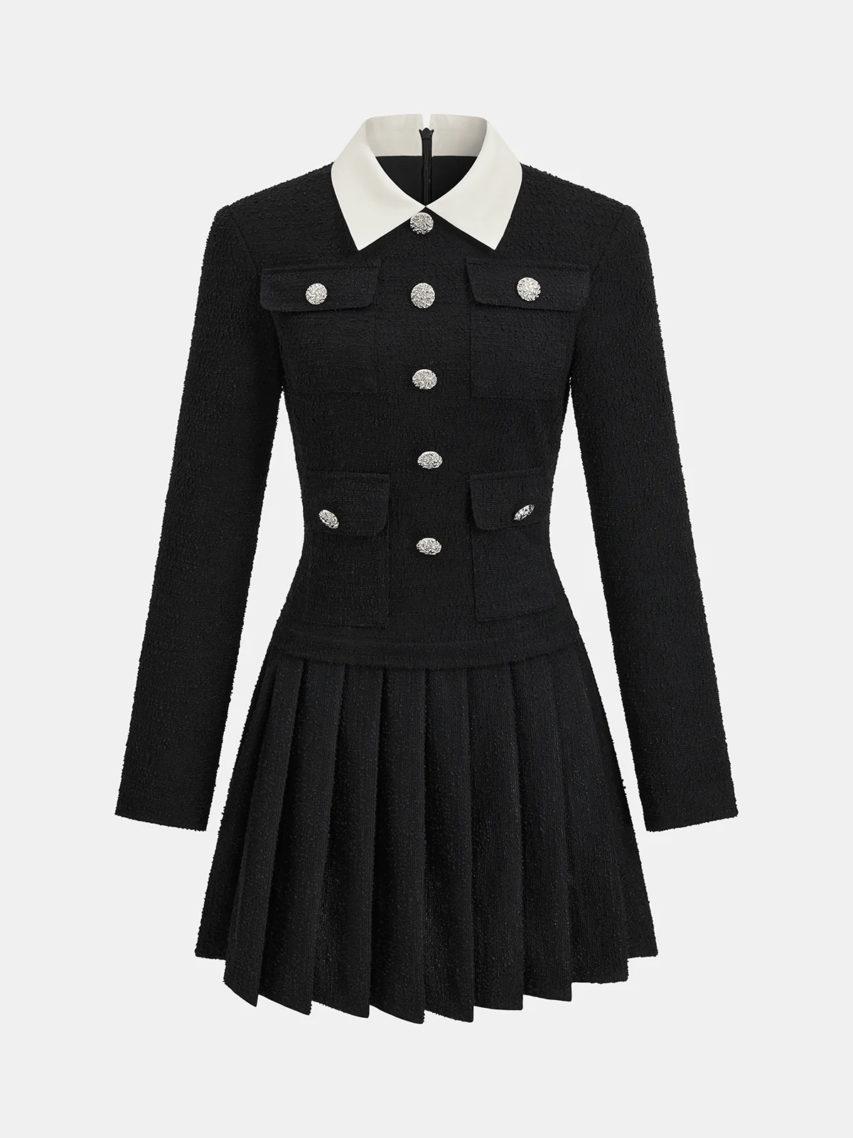 Contrast Collar Pleated Mini Dress - Image 2