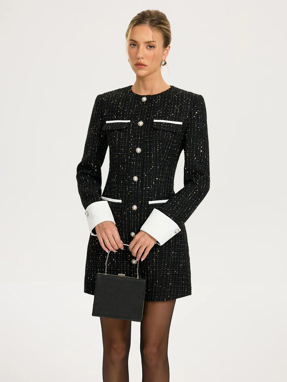 Contrast Cuff Tweed Mini Dress - Image 2