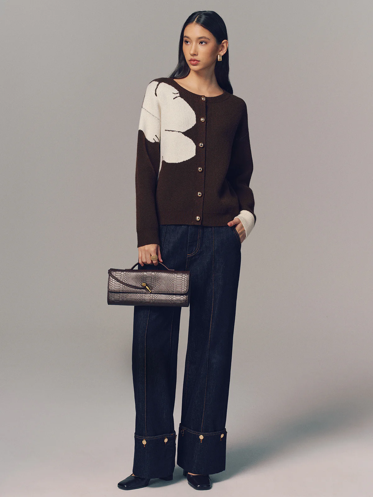 Contrast Floral Button-Front Cardigan - Image 2