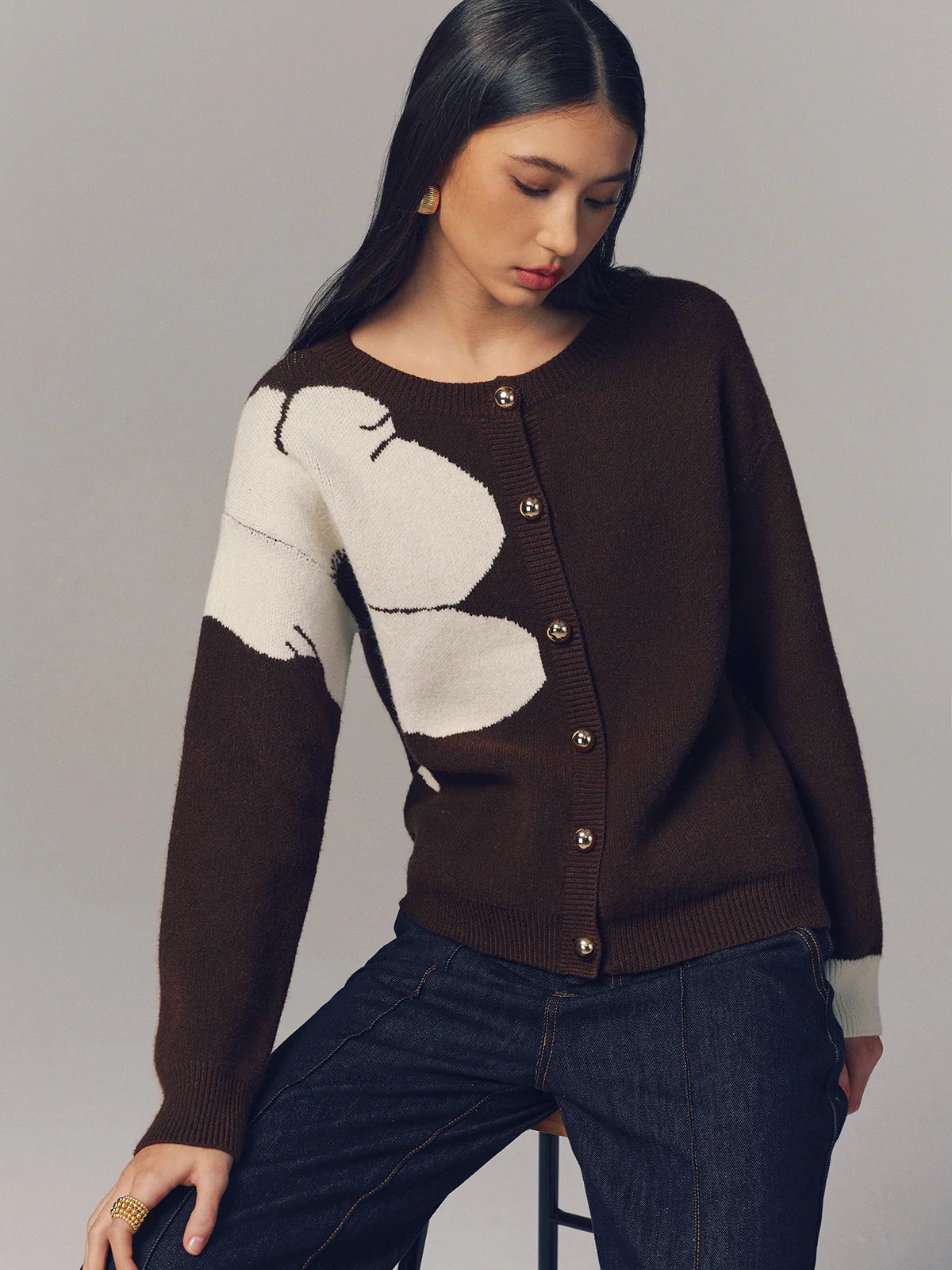 Contrast Floral Button-Front Cardigan - Image 5