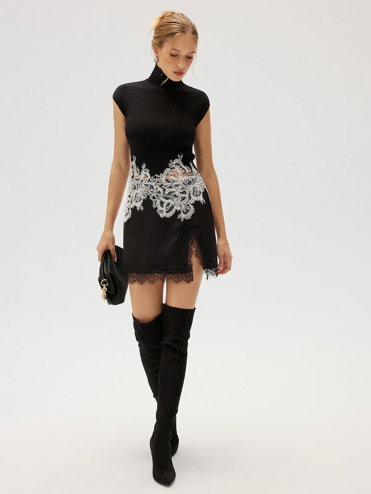 Contrast Lace Panel Sleeveless Turtleneck Vest - Image 6