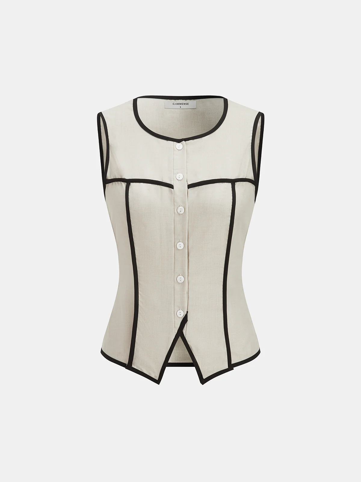 Contrast Piping Vest & Wide-Leg Pants Set - Image 2