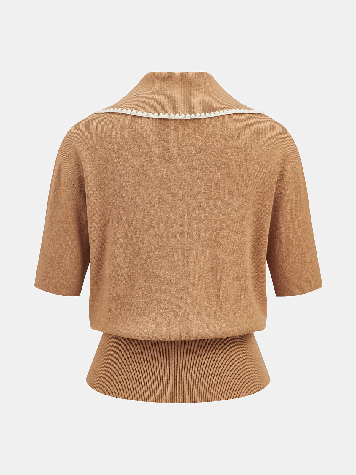 Contrast Scalloped Trim Knit Polo Top - Image 2