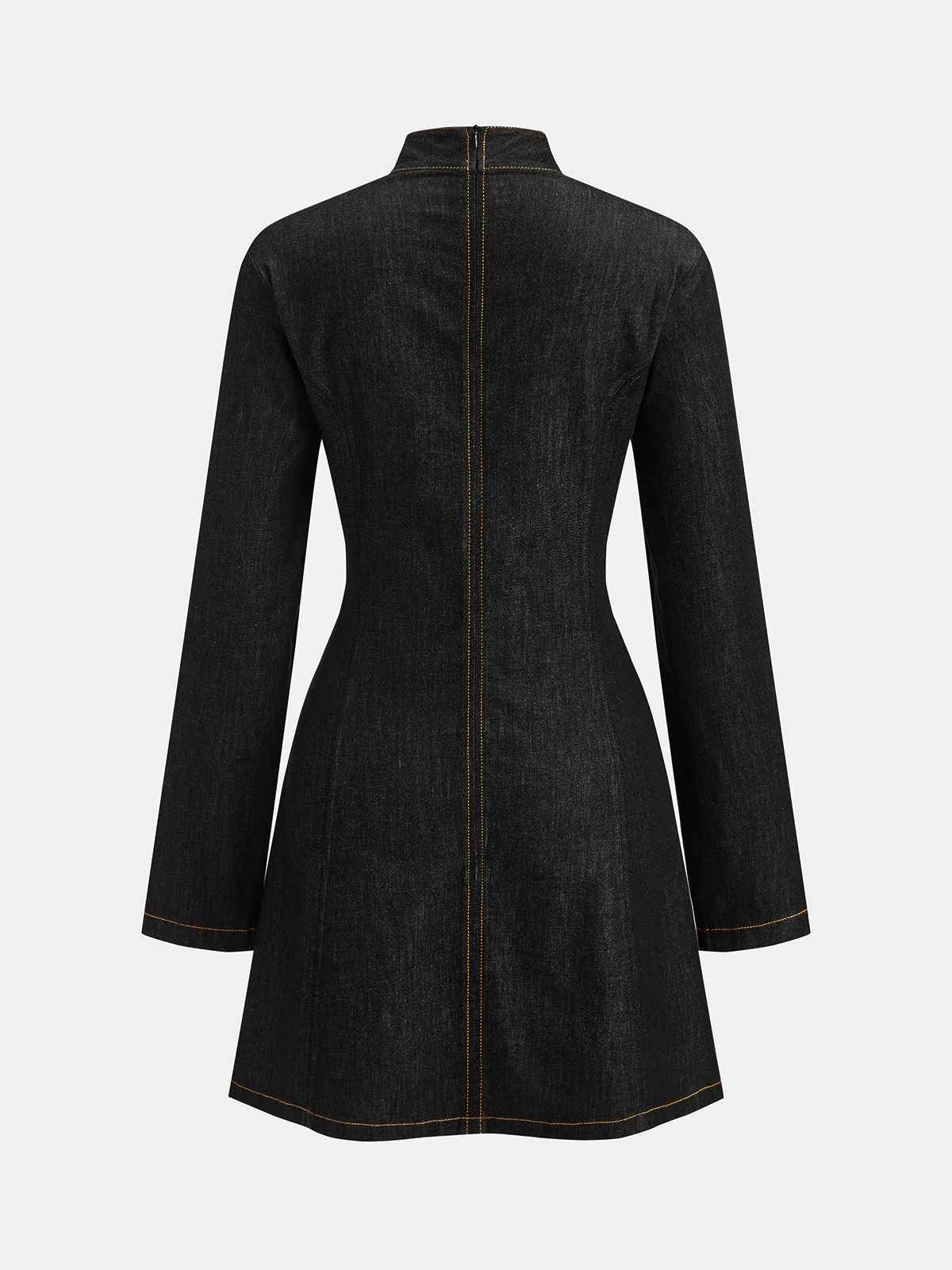 Contrast Stitched Denim Stand Collar Mini Dress - Image 2