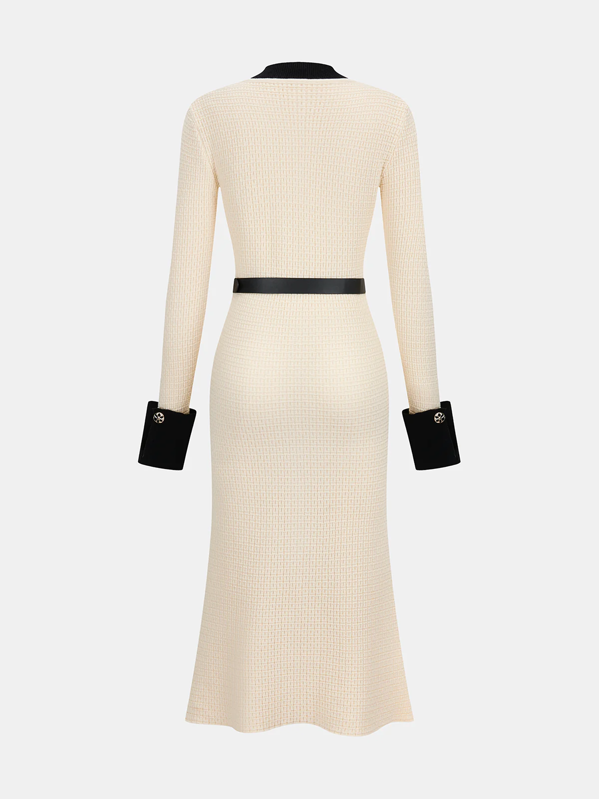 Contrast-Trim Button-Front Midi Dress with Belt - Image 2