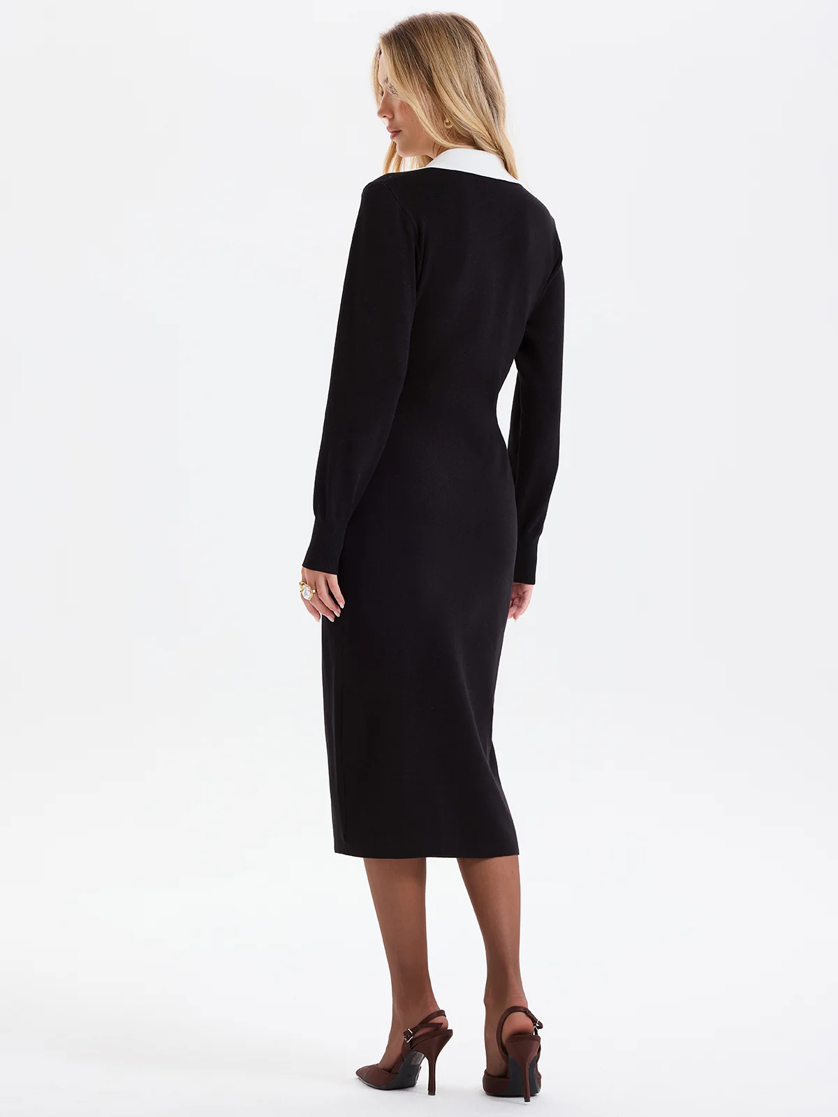 Contrast Trim Decor Pockets Split Hem Shirt Dress - Image 6