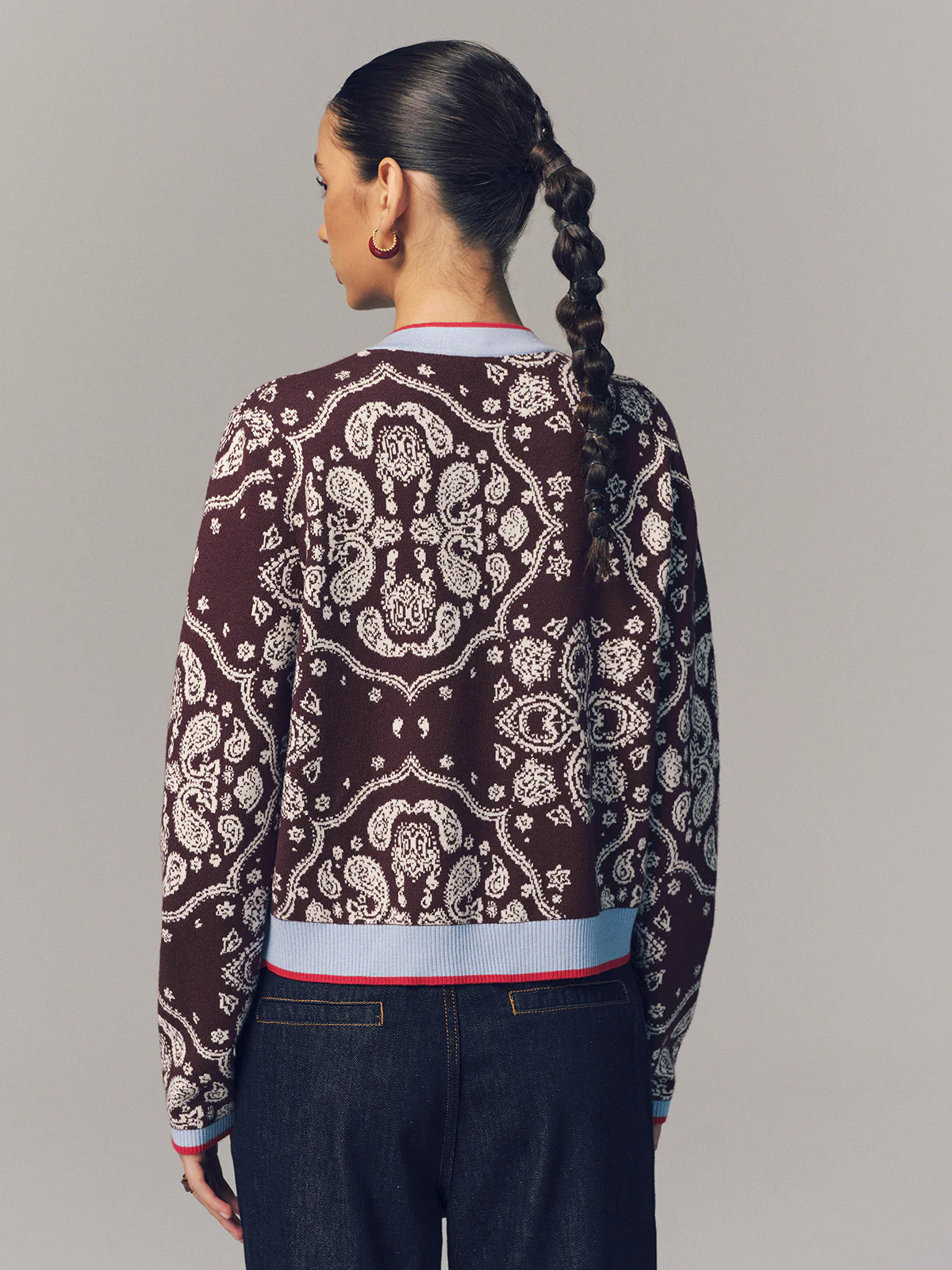 Contrast Trim Paisley Knit Cardigan - Image 6