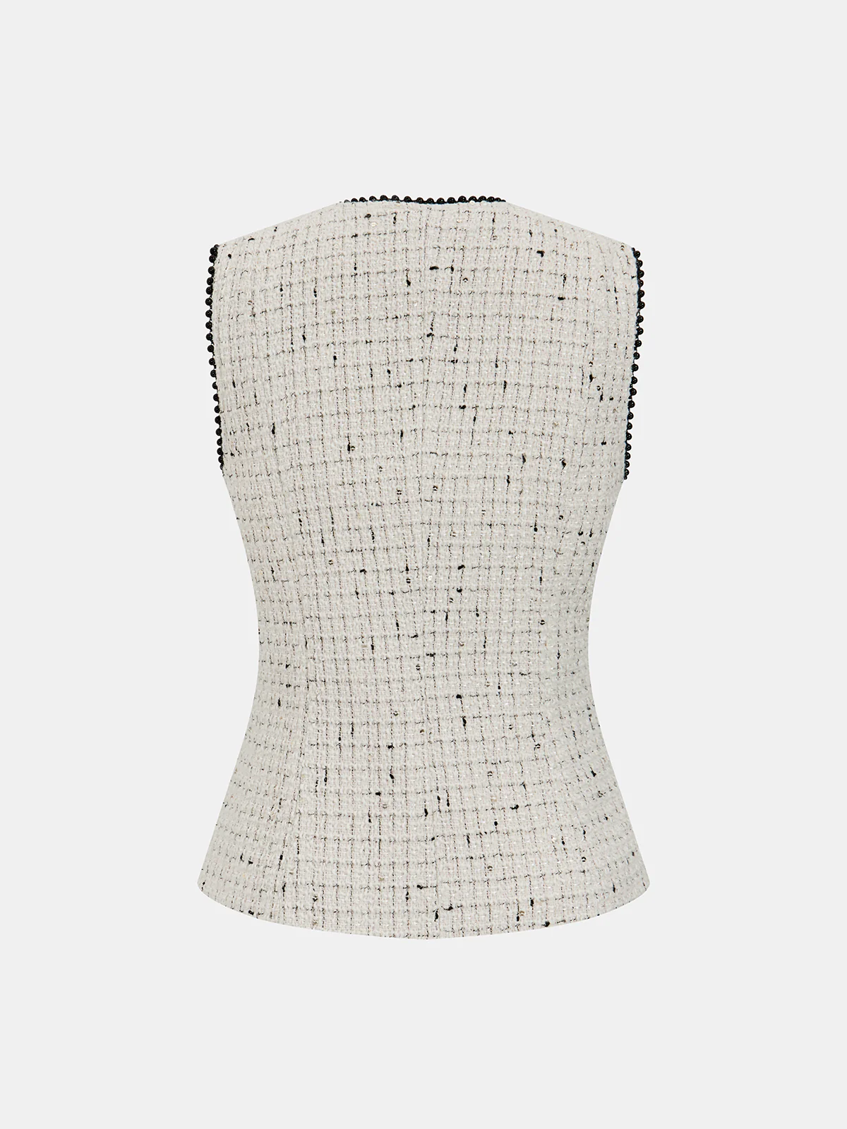 Contrast Trim Pearl Button Tweed Sleeveless Vest - Image 2