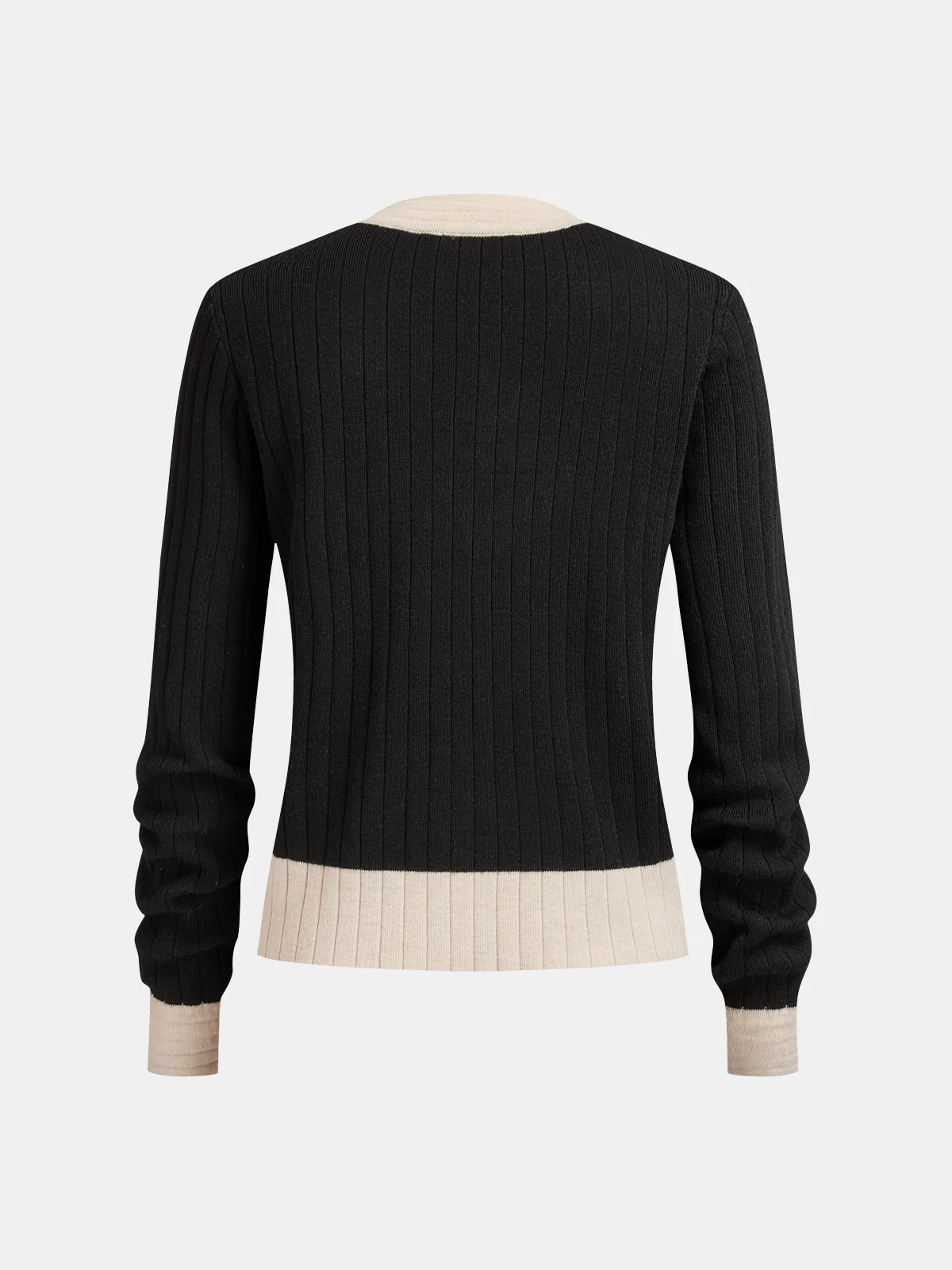 Contrast-Trim Rib-Knit Cardigan & Midi Skirt Set - Image 3