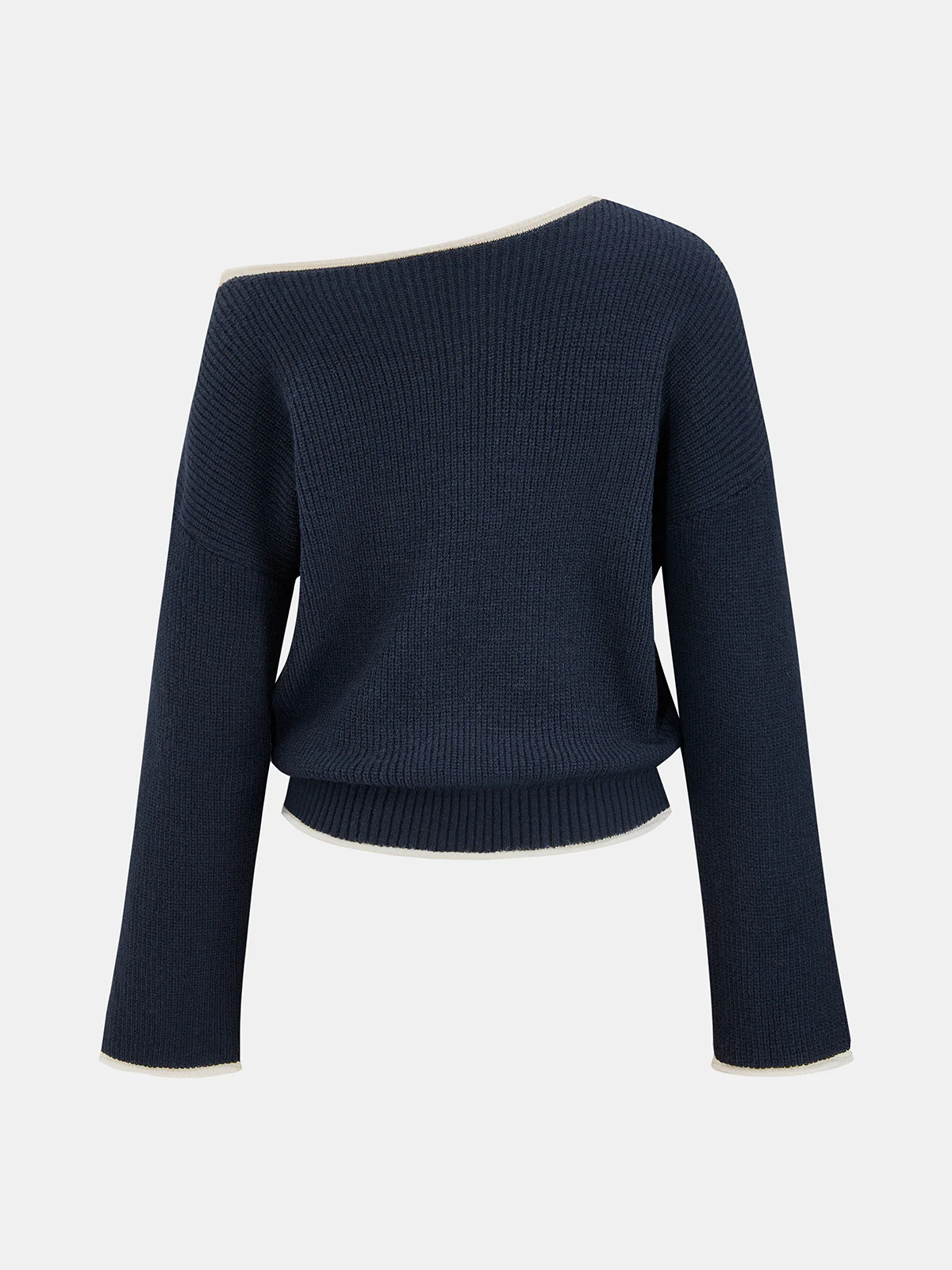 Contrast Trim Ribbed Off-Shoulder Sweater - Image 3