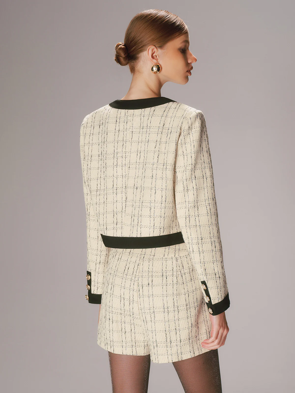 Contrast Trim Tweed Jacket and Shorts Set - Image 6