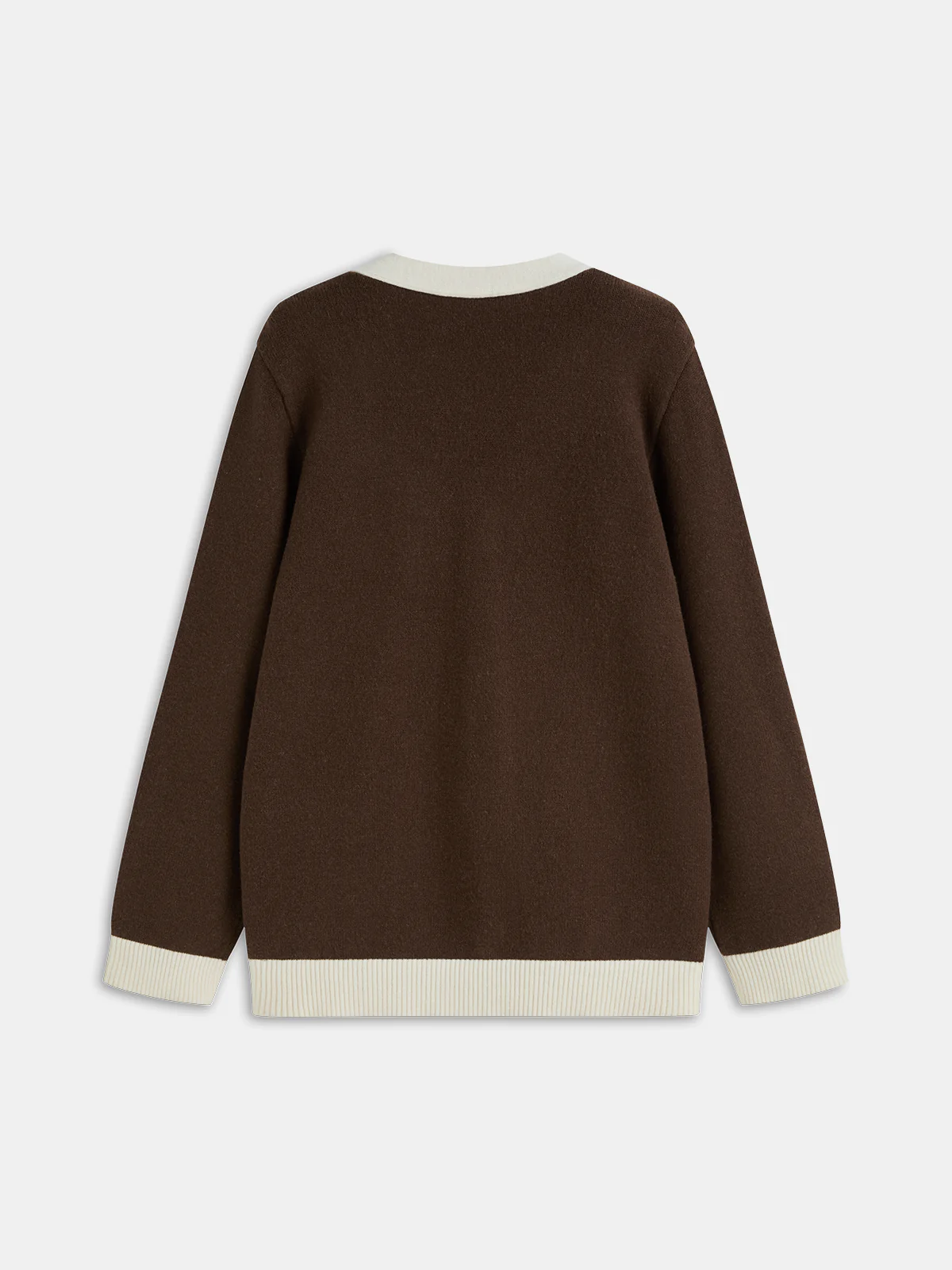 Contrast Trim Wool-Blend Cardigan with Metal Buttons - Image 2