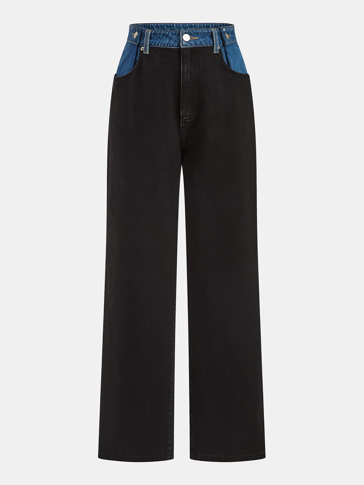 Contrast Waistband Straight-Leg Jeans