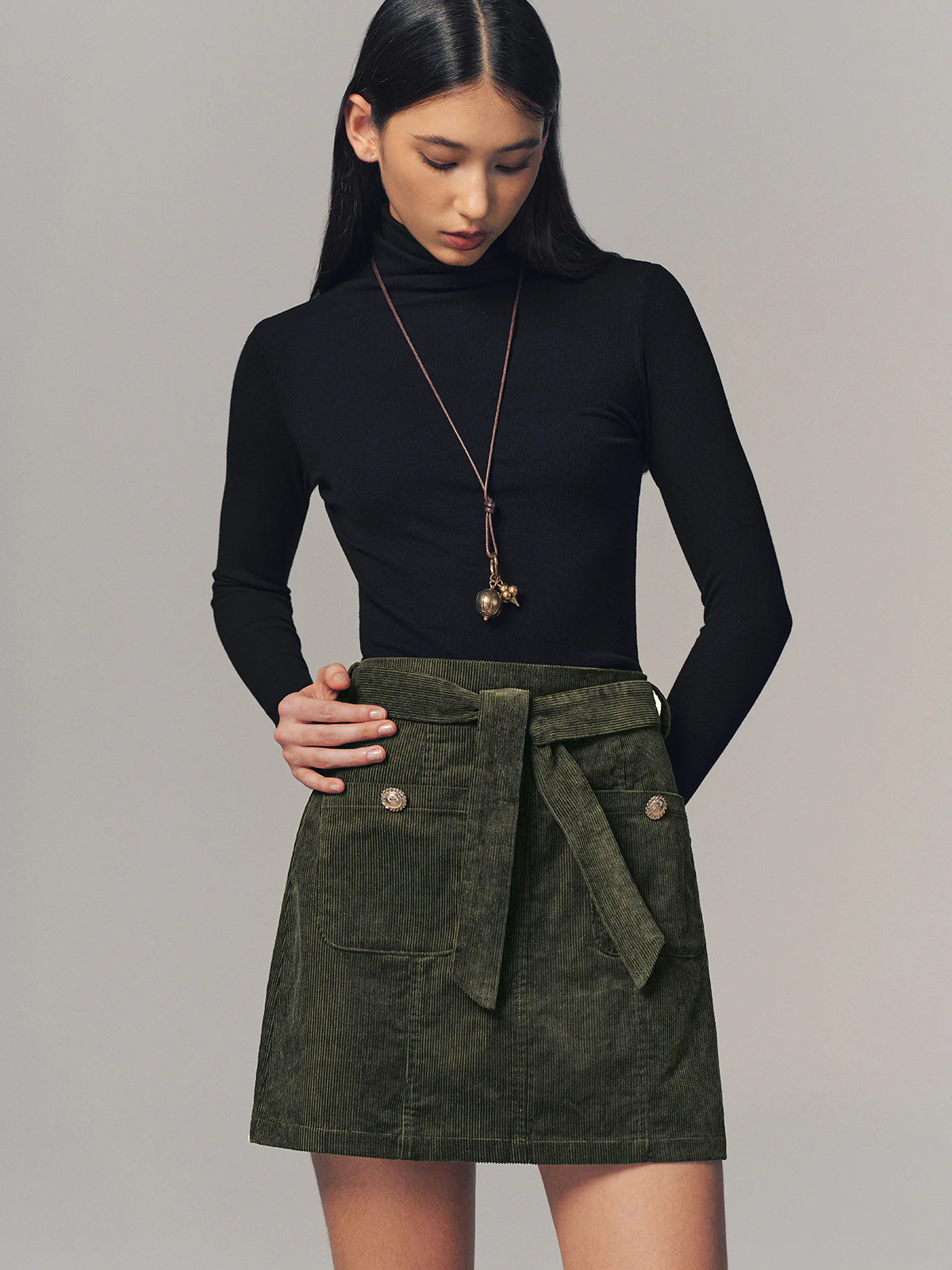 Corduroy Belted Mini Skirt - Image 4