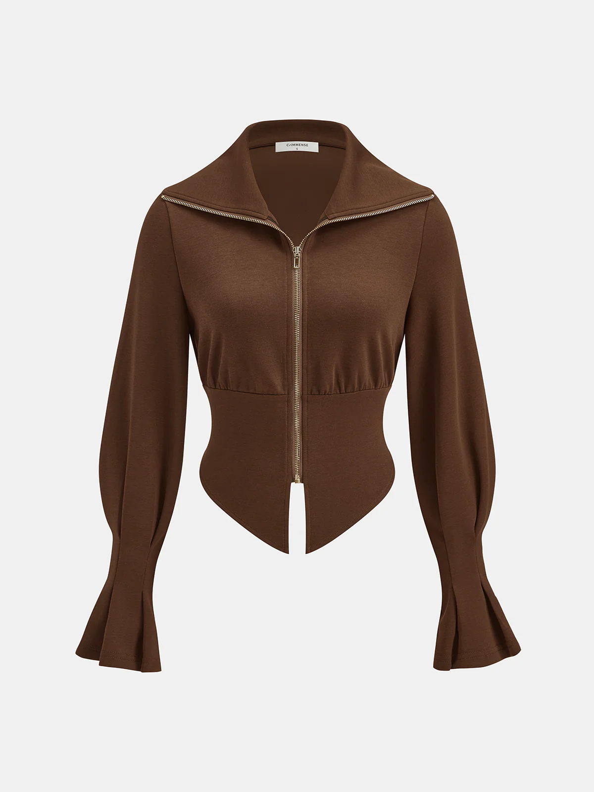 Cotton Blend Lantern-Sleeve Zip-Front Jacket
