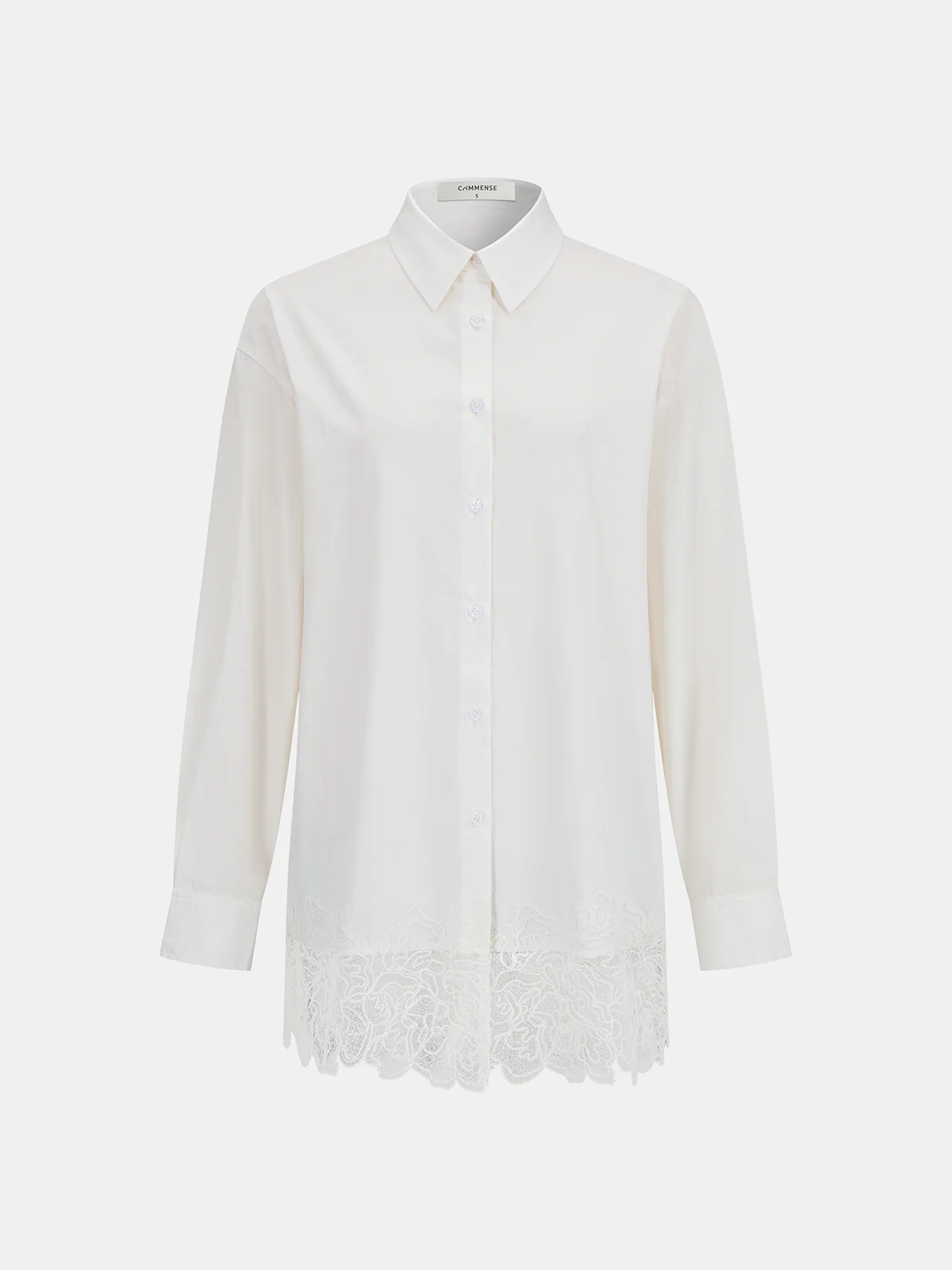 Cotton Long Sleeve Lace Hem Shirt