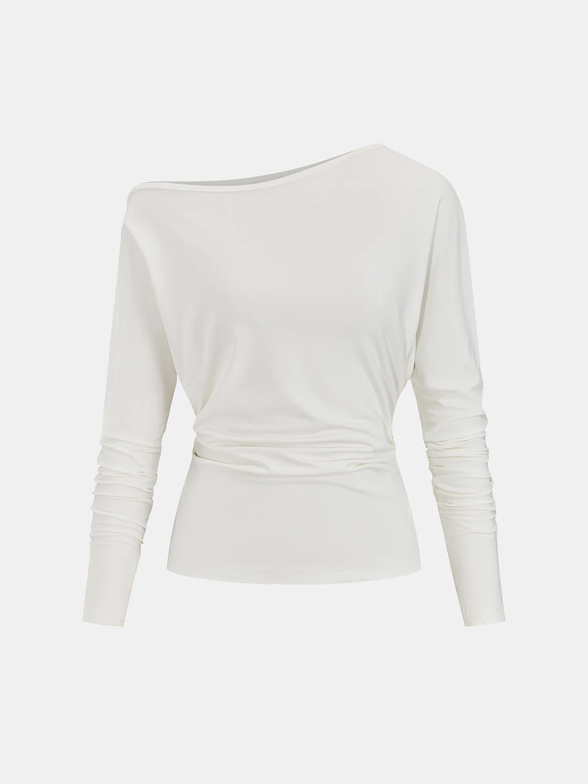 Cotton Off-Shoulder Ruched Long-Sleeve Top