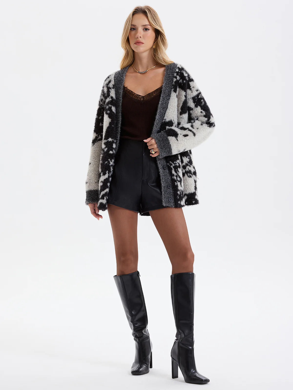 Cow Print Faux Mink Fur Cardigan - Image 6