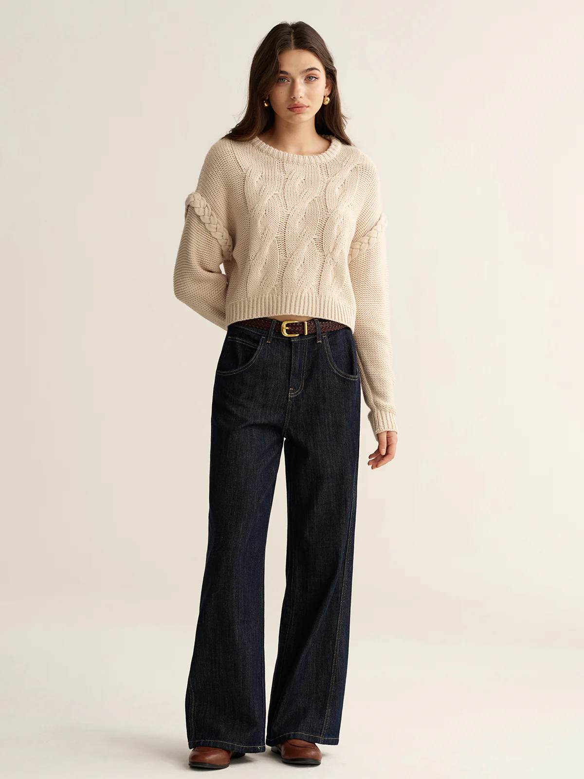 Crew Neck Cable Knit Sweater - Image 3