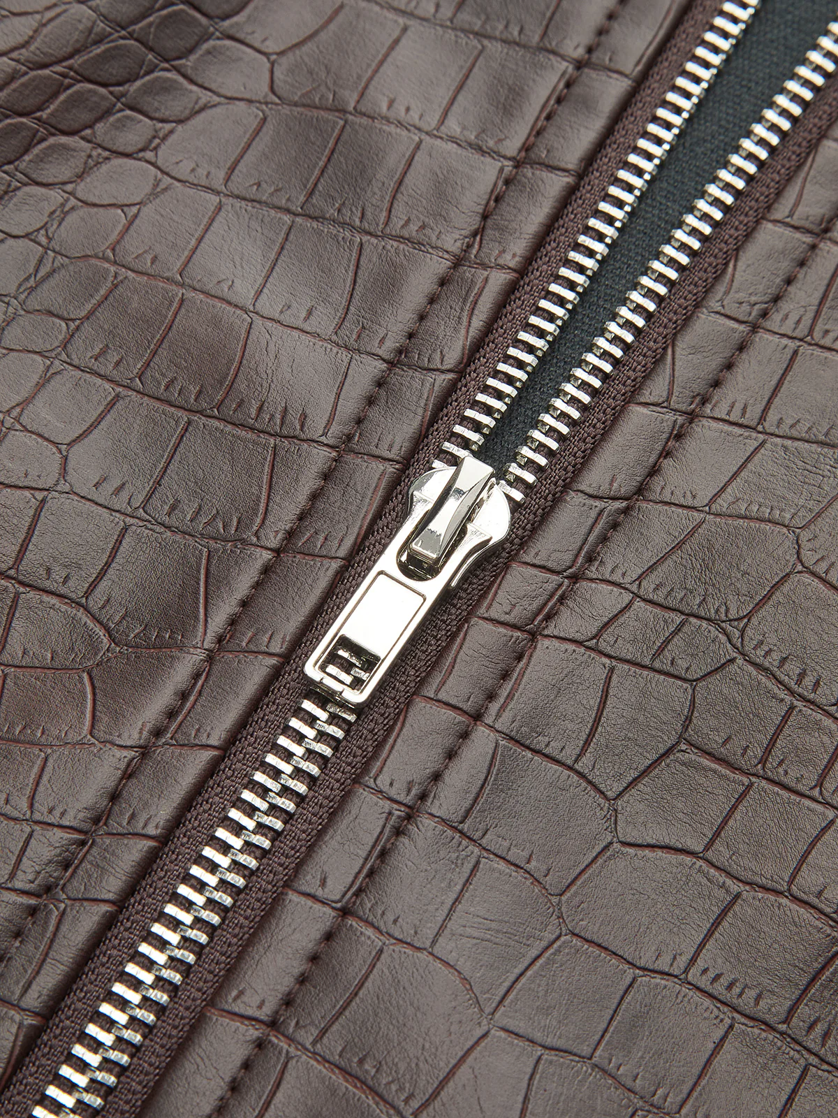 Crocodile Embossed Zipper Split Midi Skirt - Image 4