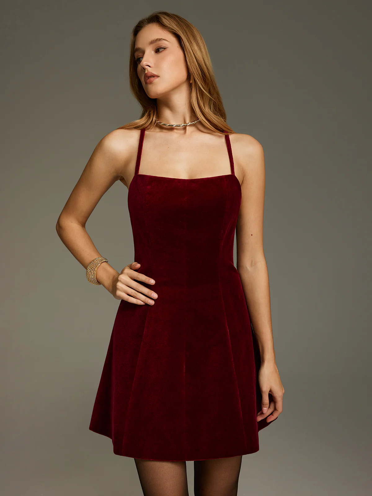 Crossover Back Velvet Cami Mini Dress - Image 4