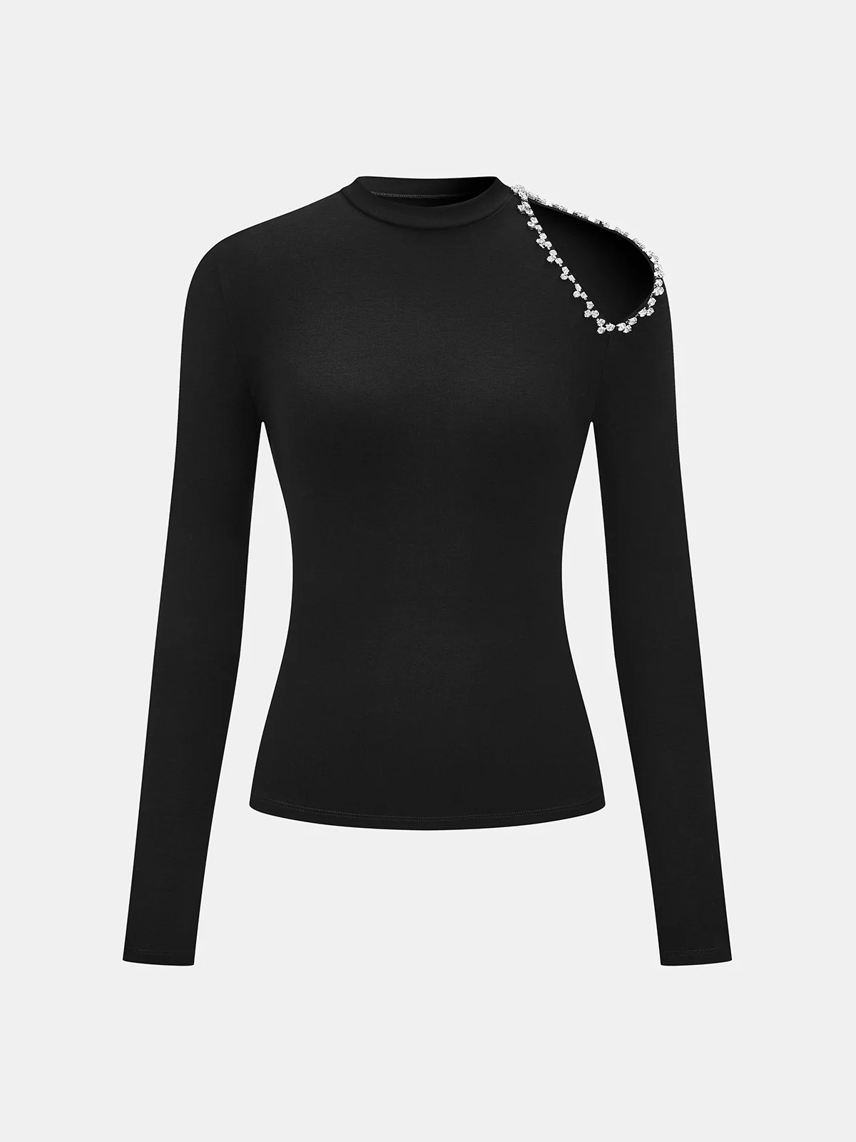 Crystal Detail Cold Shoulder Long-Sleeve Top - Image 2