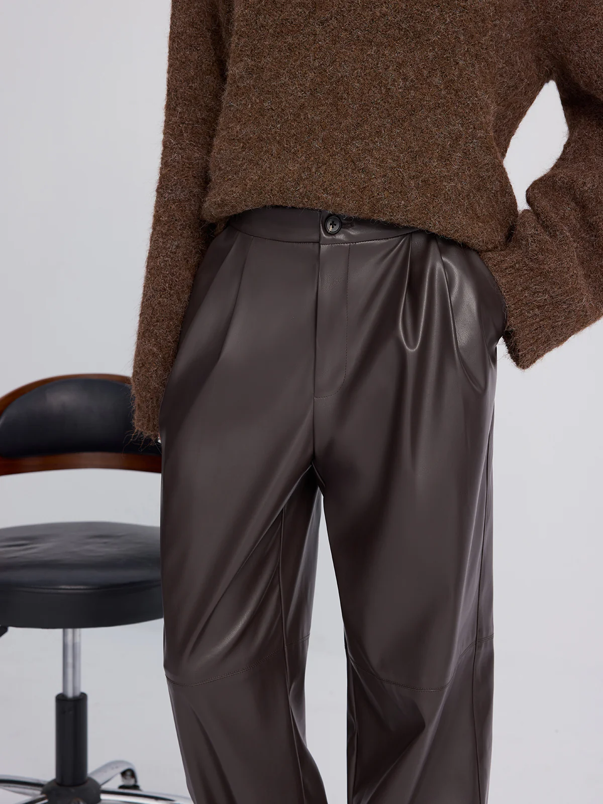 Cuff-Tie Faux Leather Tapered Pants - Image 3