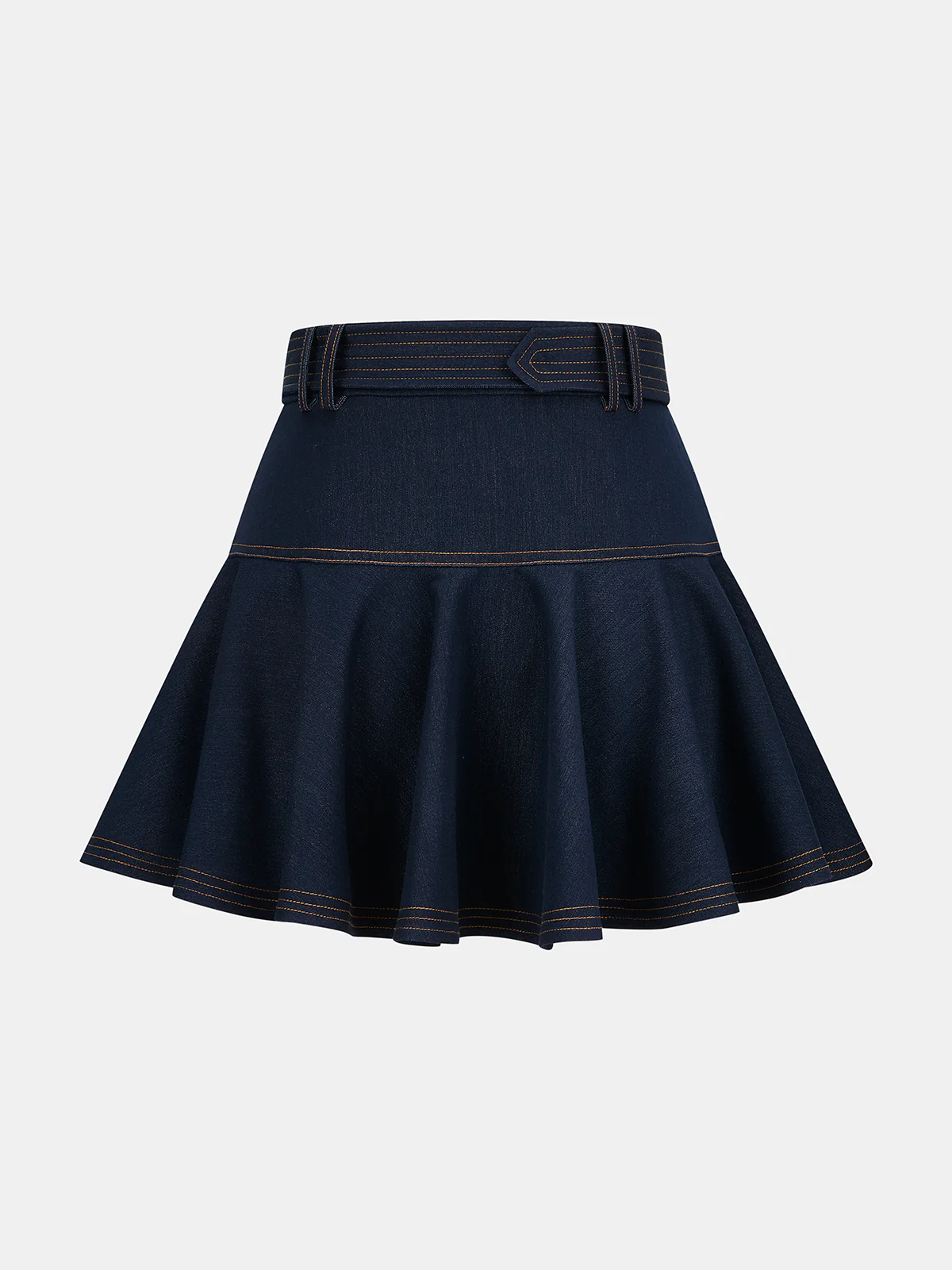 Denim Belted A-Line Mini Skirt - Image 2