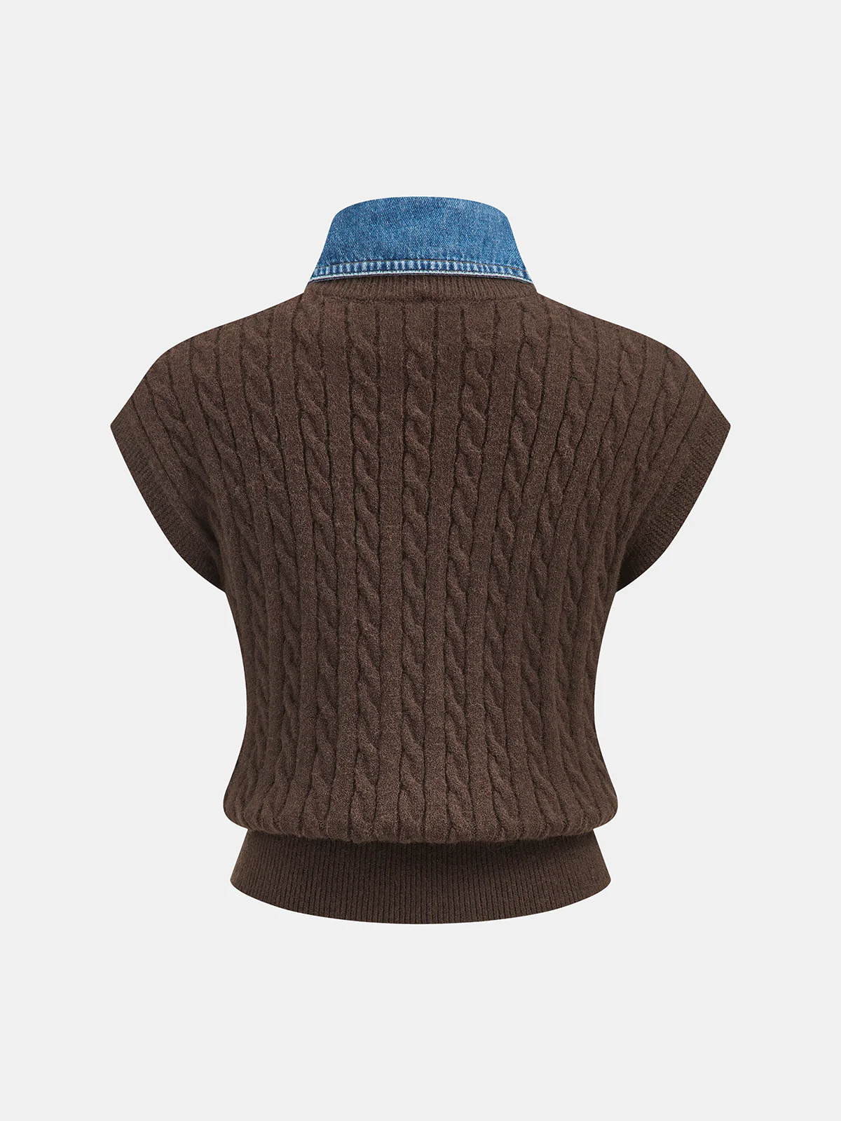 Denim Collar Cable-Knit Sleeveless Vest - Image 2