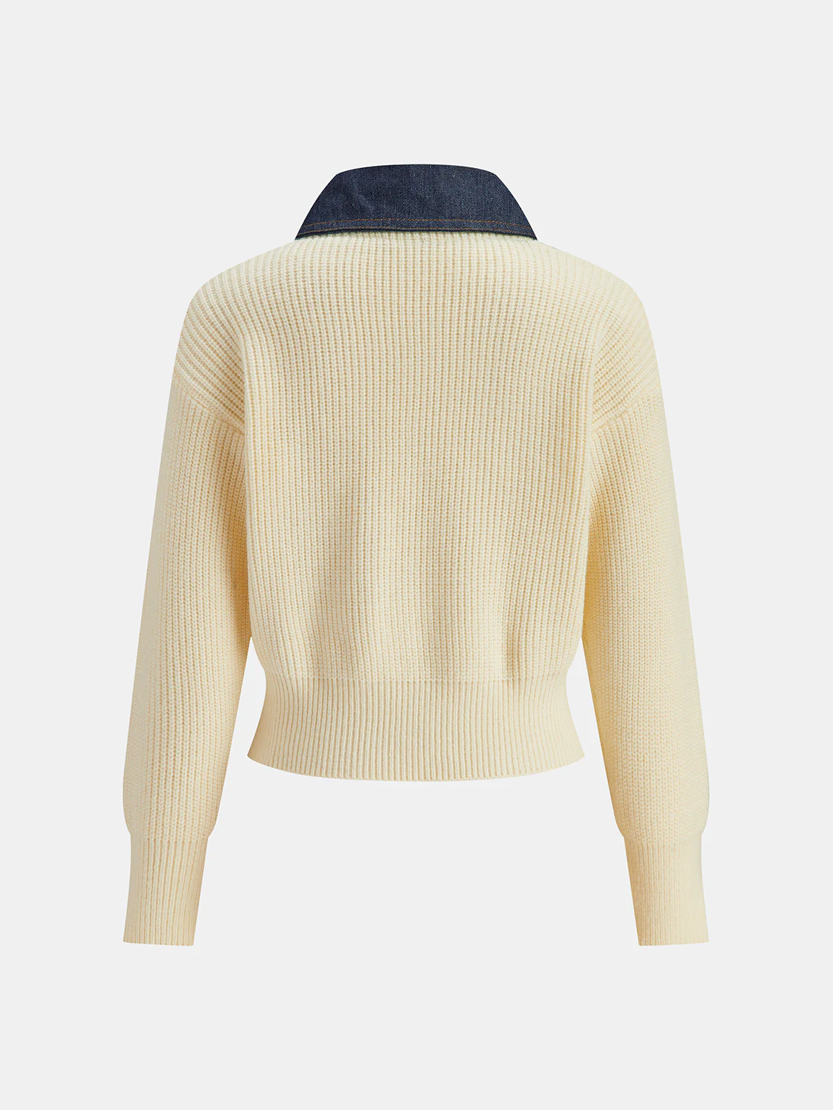 Denim Panel Zip Knitted Cardigan - Image 2
