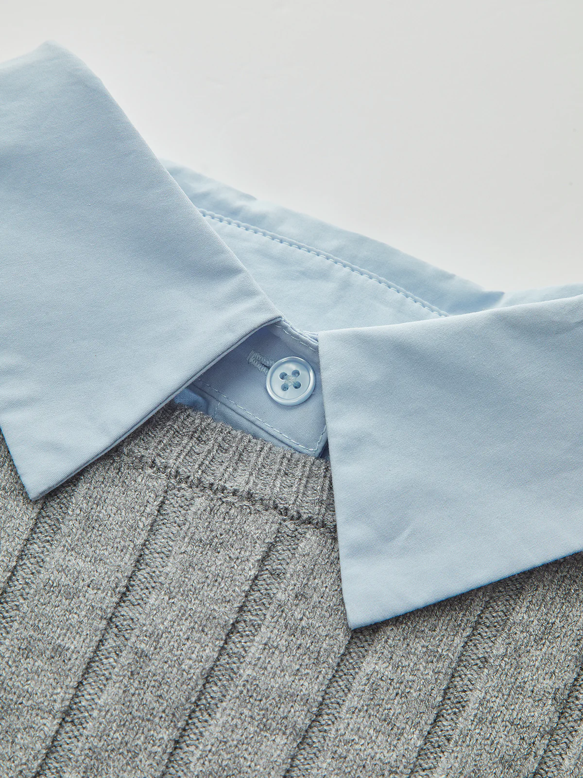 2 in 1 Denim Pocket Collared Rib-Knit Top - Image 4