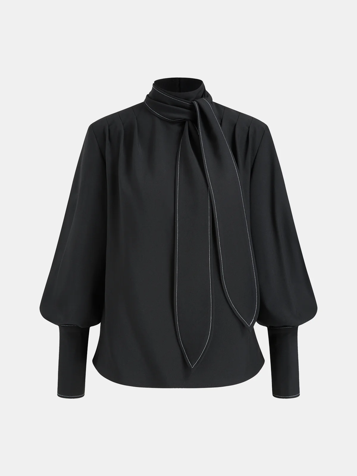 Detachable Bow-Tie Puff-Sleeve Blouse