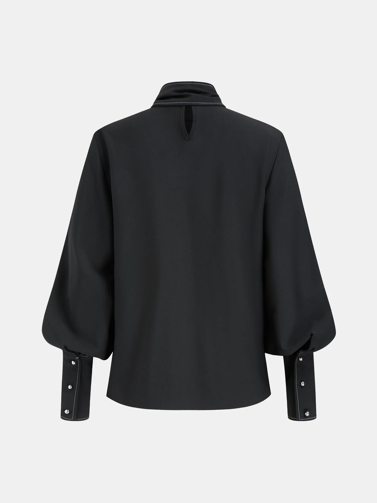 Detachable Bow-Tie Puff-Sleeve Blouse - Image 2