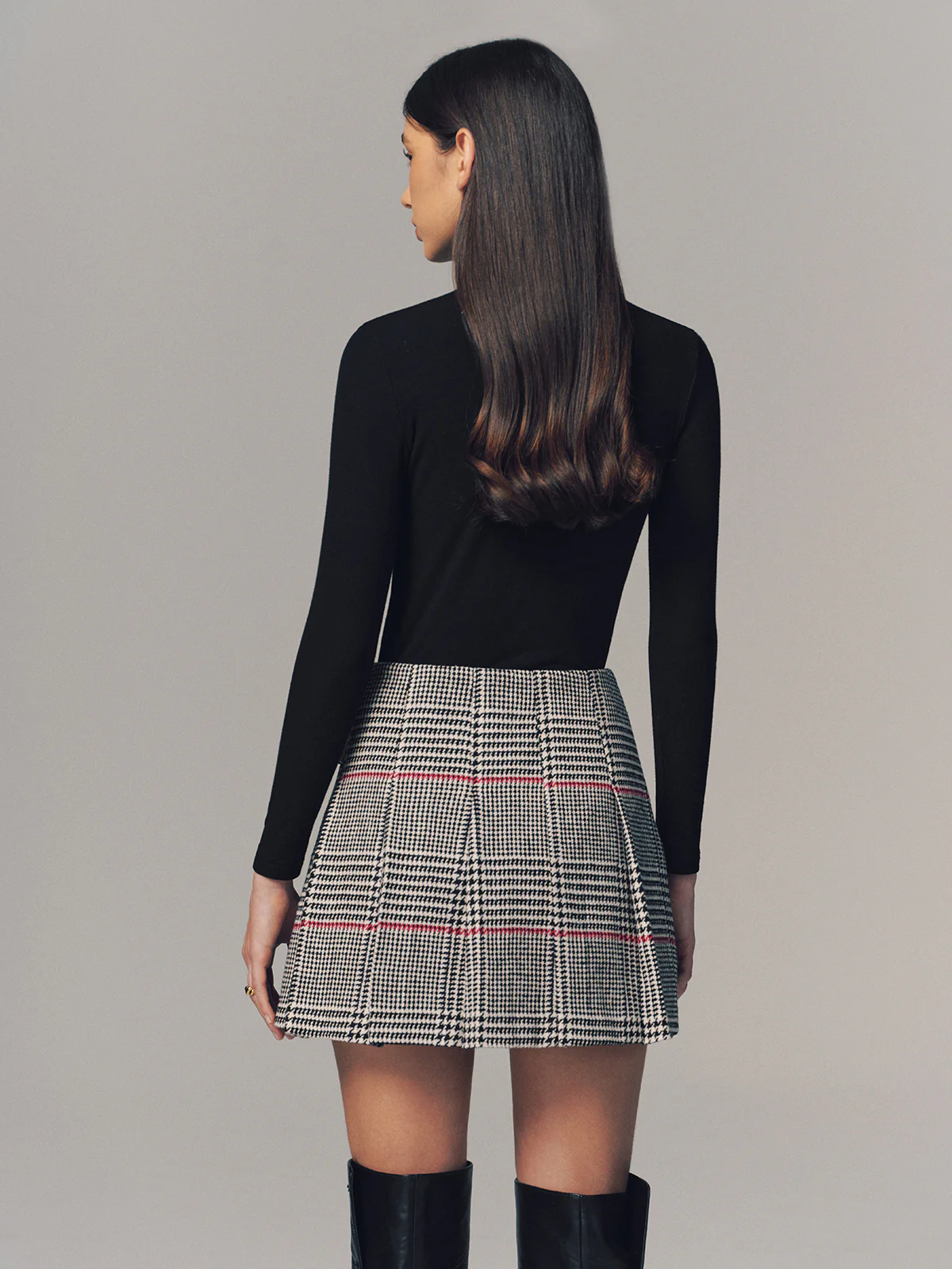 Double Belt Accent Houndstooth Mini Skirt - Image 5
