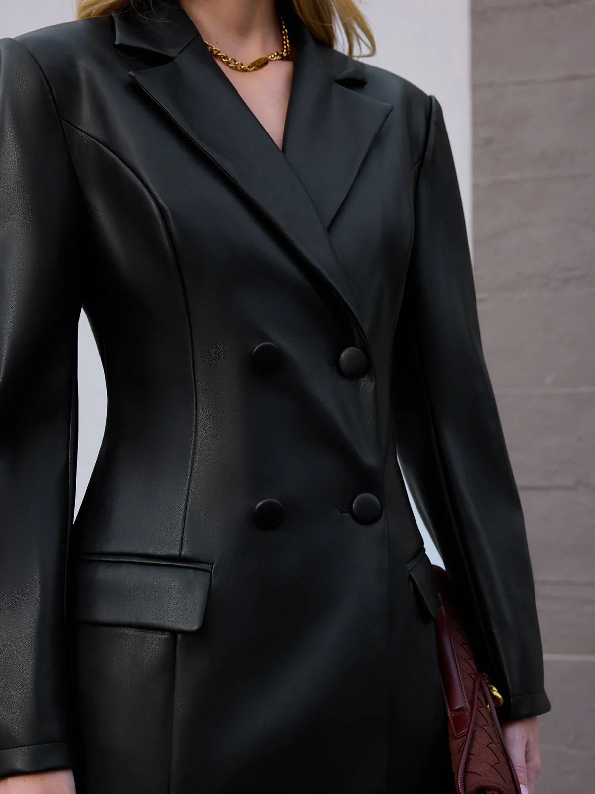 Double-Breasted Faux Leather Blazer - Image 3