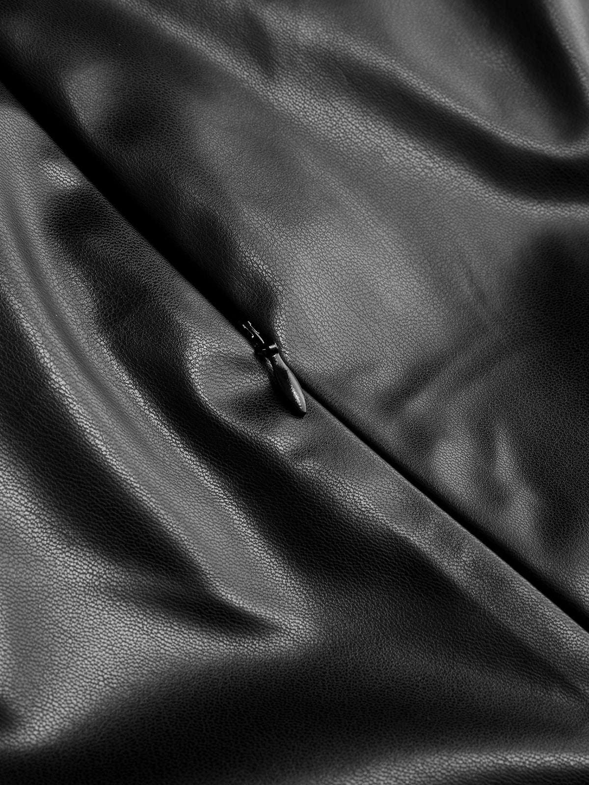 Draped Faux Leather Midi Dress with Side Slit - Image 3