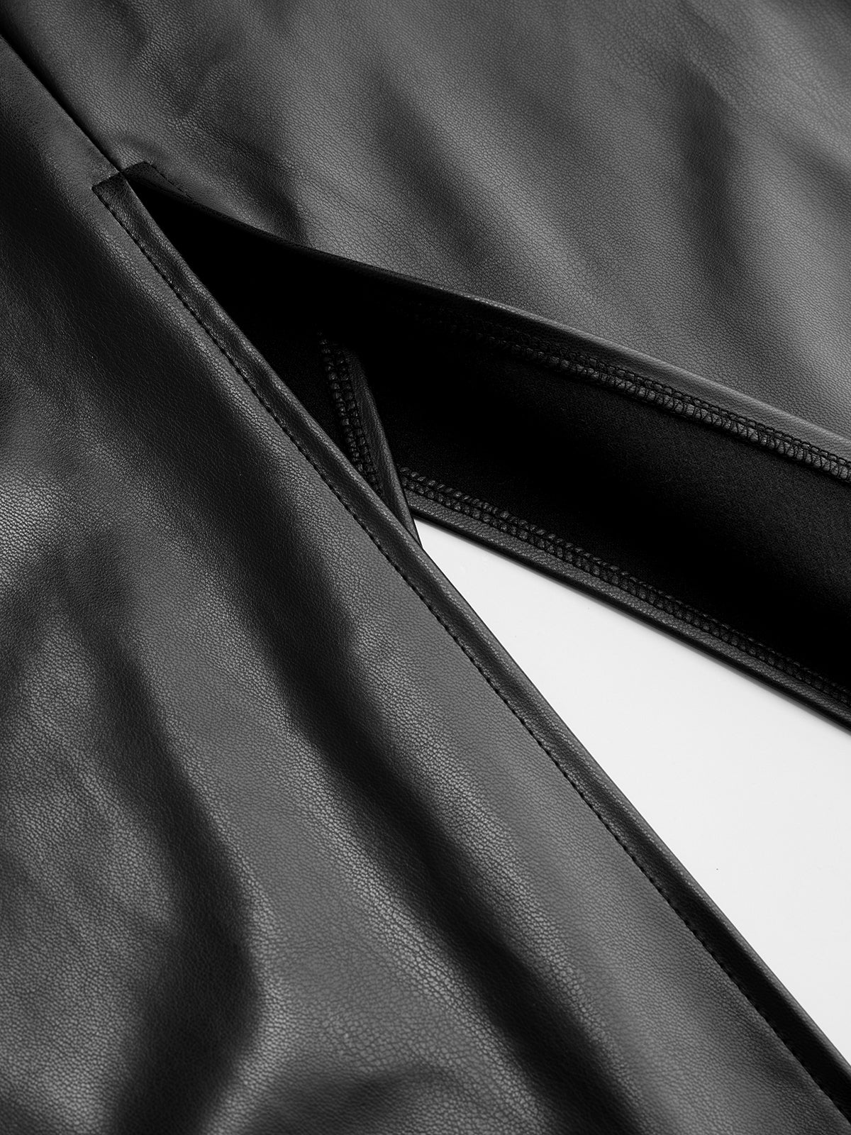Draped Faux Leather Midi Dress with Side Slit - Image 4