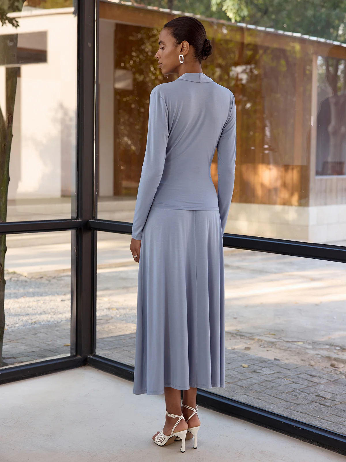 Draped Wrap Top & Midi Skirt Set - Image 4