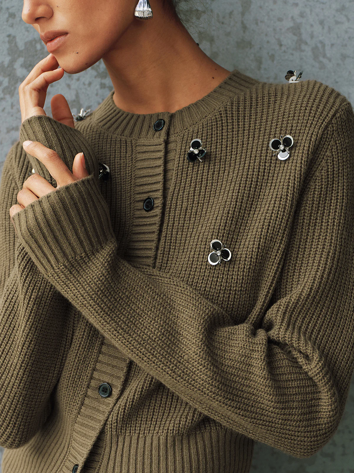 Embellished Button-Front Knit Cardigan - Image 3