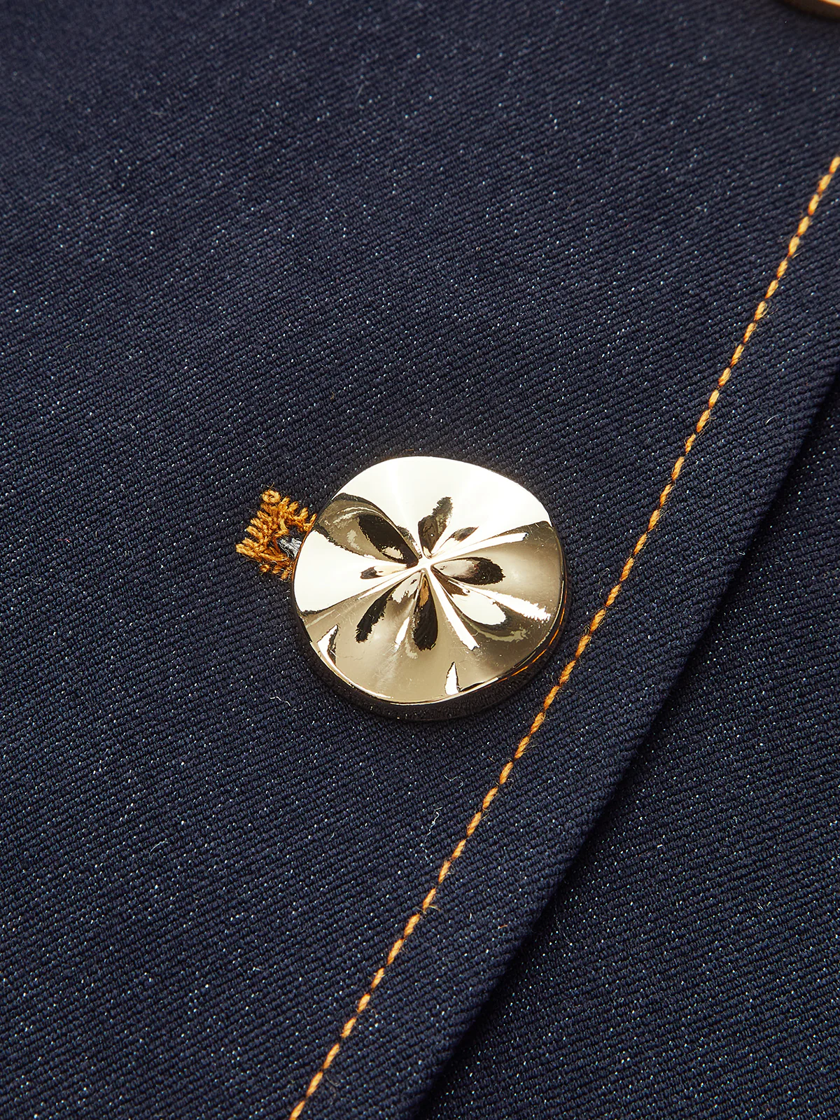 Faux Denim Metal Button Stand-Collar Blazer - Image 4